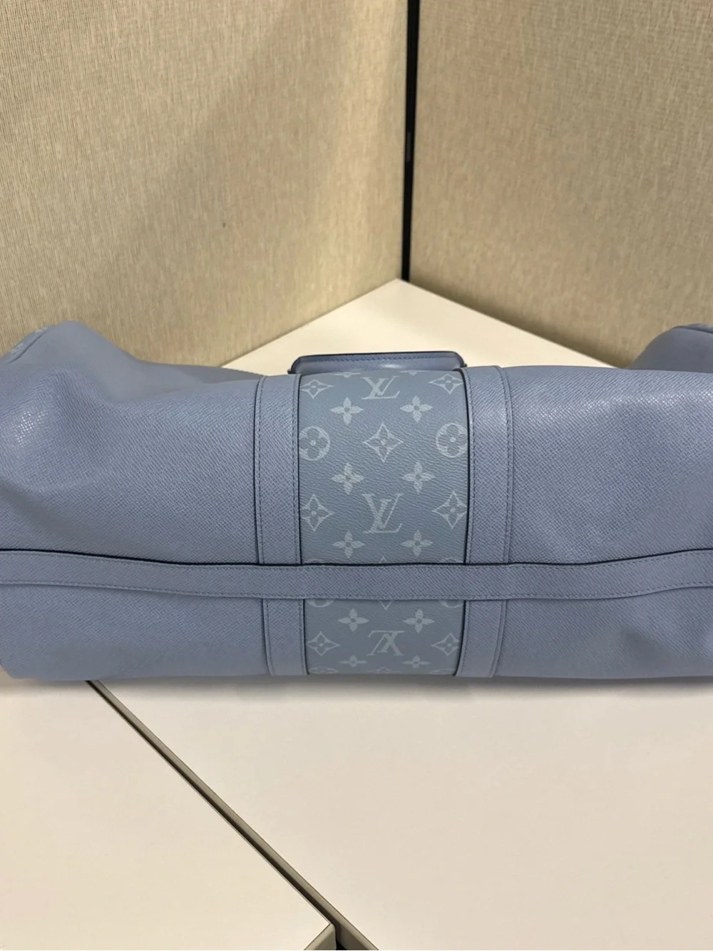 Louis Vuitton Keepall Bandouliere 50 Blue Taigarama Leather Bag Unisex